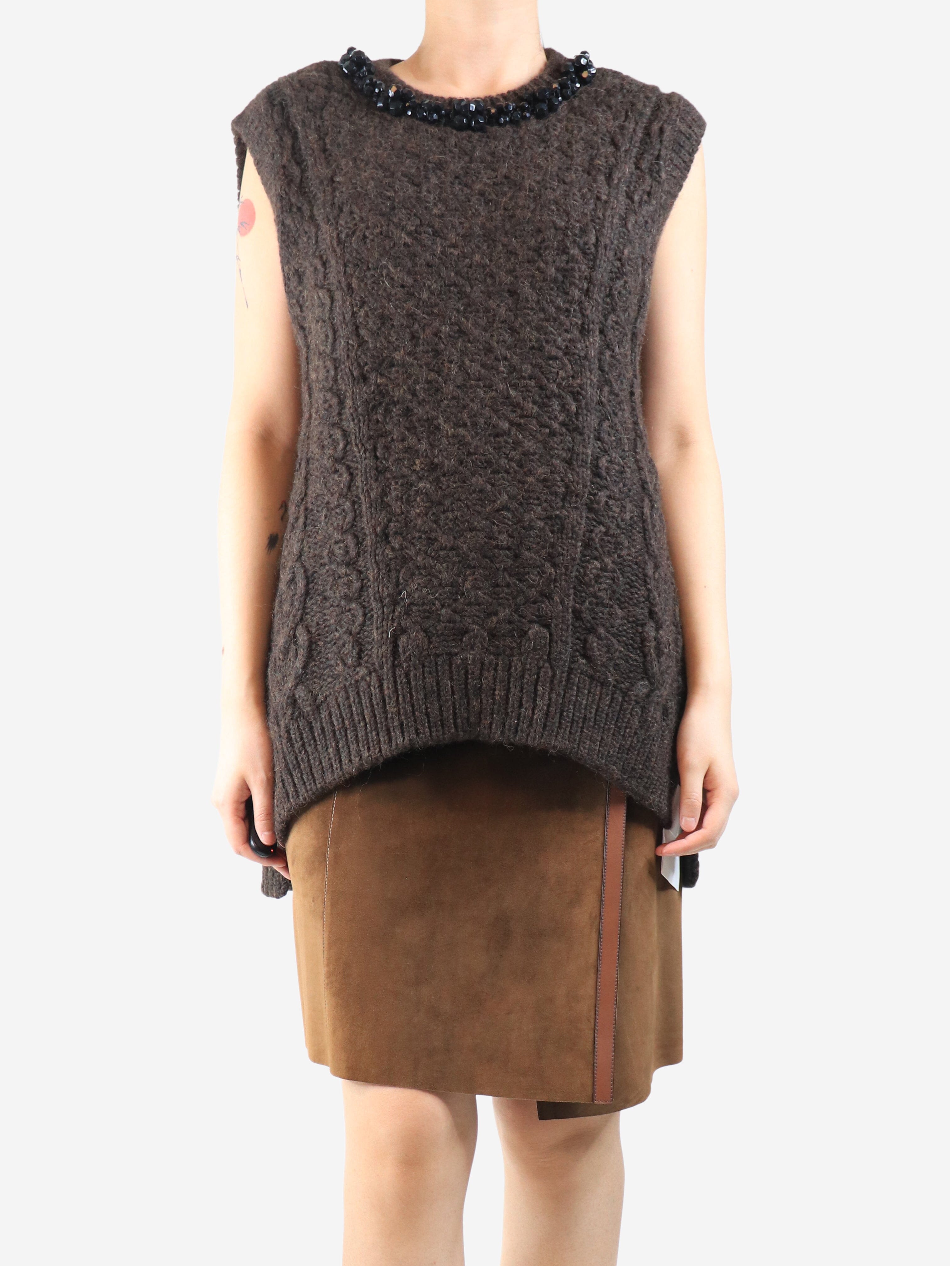 Brown beaded sleeveless chunky knit top - size L Knitwear Simone Rocha 