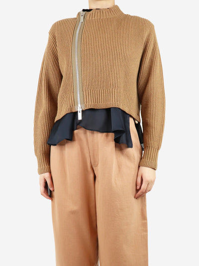 Brown high-neck ribbed double-layered jumper - size UK 8 Knitwear Sacai 