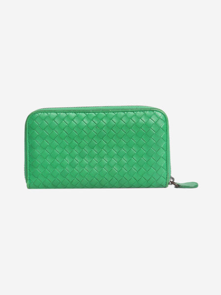 Green Intrecciato leather zip wallet product image