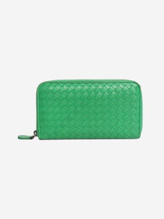 Green Intrecciato leather zip wallet