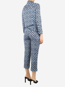 Prada Blue crepe printed shirt and trousers set - size UK 8