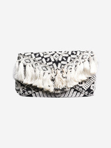 Dries Van Noten Black and white embroidered fringe clutch bag