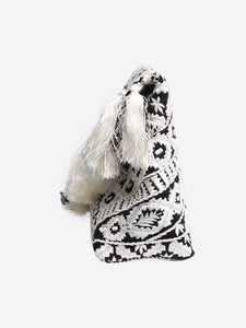 Dries Van Noten Black and white embroidered fringe clutch bag