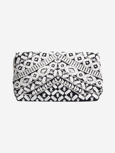 Dries Van Noten Black and white embroidered fringe clutch bag