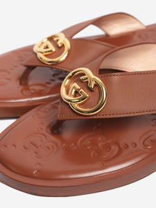 Gucci Brown GG leather thong sandals - size EU 39.5