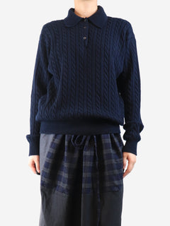 Navy cable knit polo sweater - size UK 4 Knitwear Miu Miu 