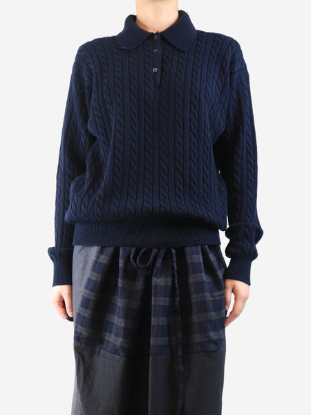 Navy cable knit polo sweater - size UK 4 product image