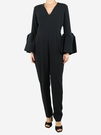 Black bell-sleeved V-neck jumpsuit - size UK 12 Jumpsuits Roksanda 