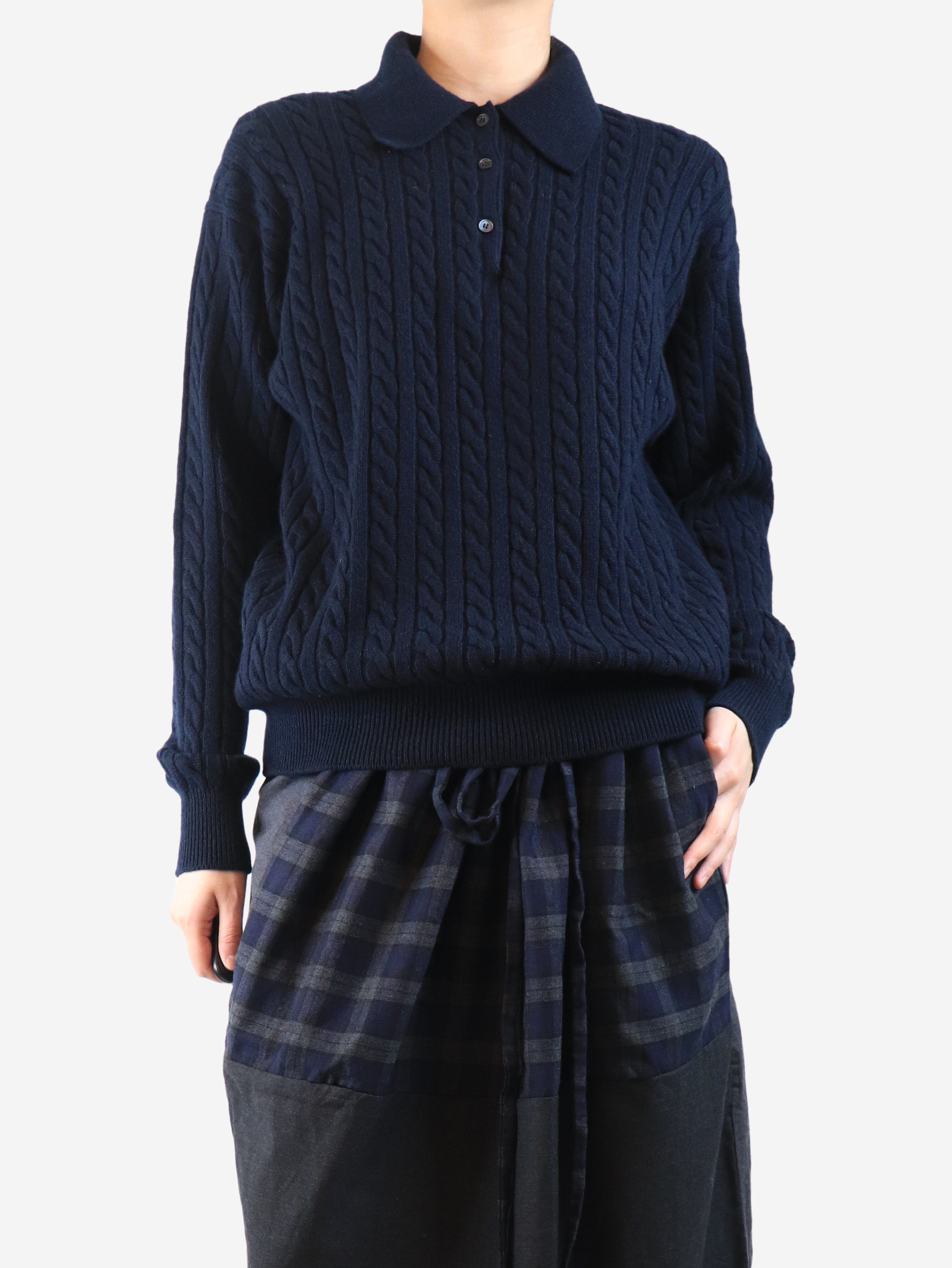 Navy cable knit polo sweater - size UK 4 Knitwear Miu Miu 