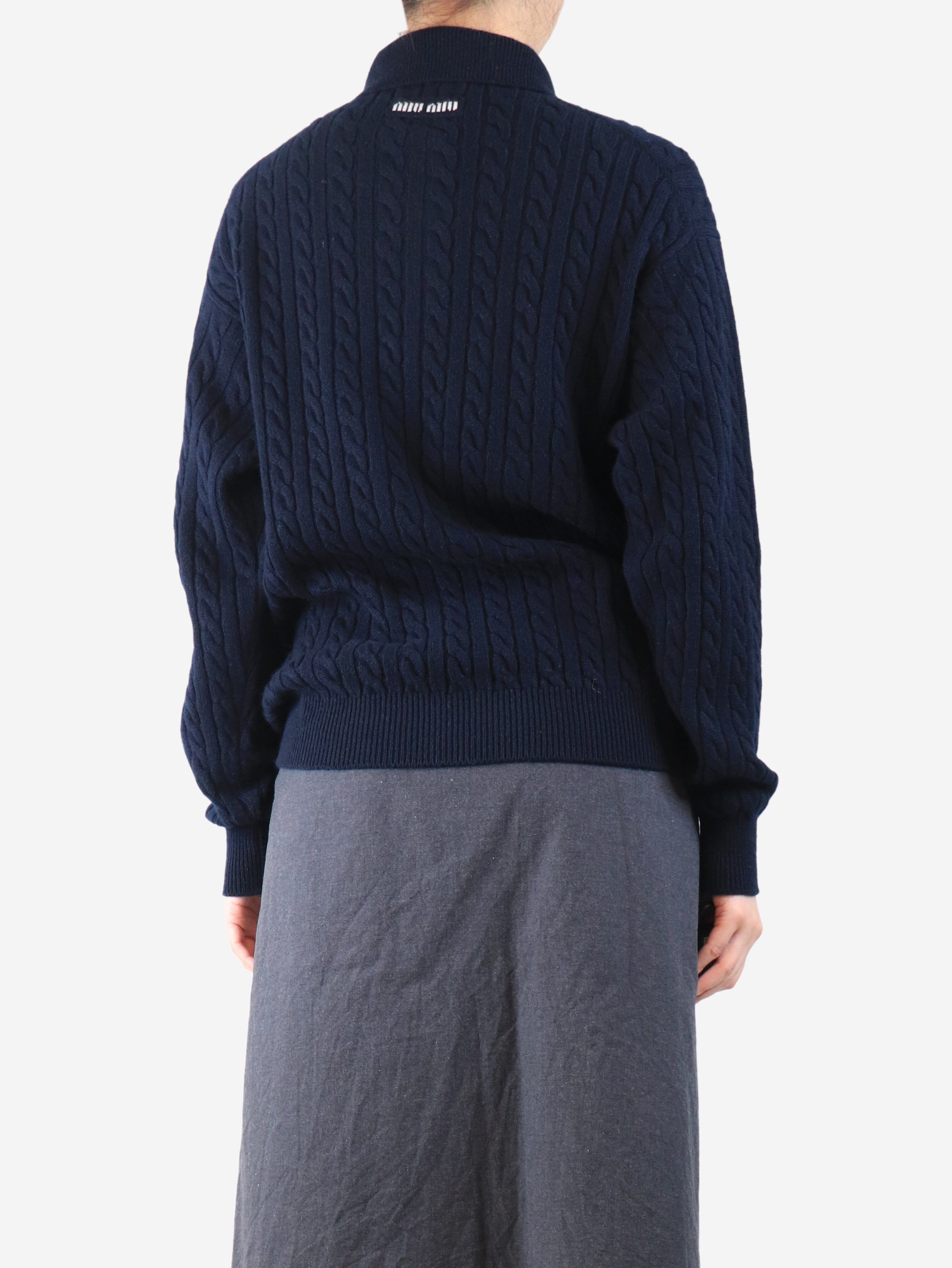 Navy cable knit polo sweater - size UK 4 Knitwear Miu Miu 