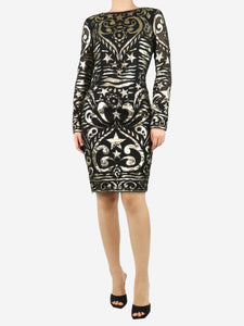 Emilio Pucci Black and gold lurex applique midi dress - size UK 12