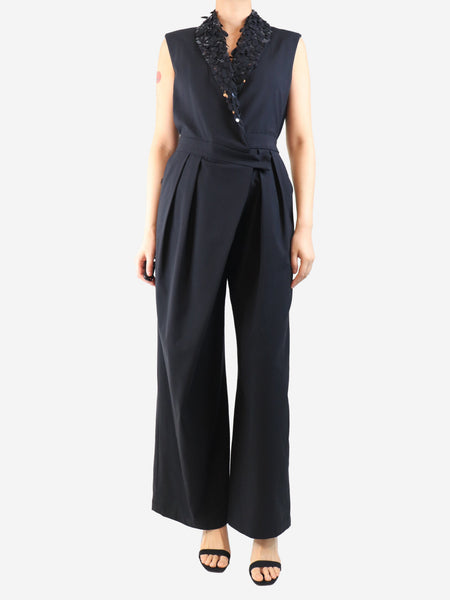 Black sequin-embellished sleeveless jumpsuit - size M product image