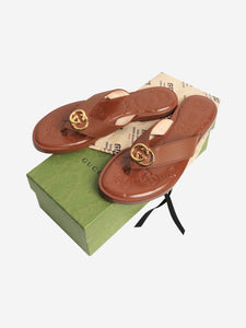 Gucci Brown GG leather thong sandals - size EU 39.5