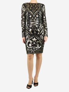 Emilio Pucci Black and gold lurex applique midi dress - size UK 12