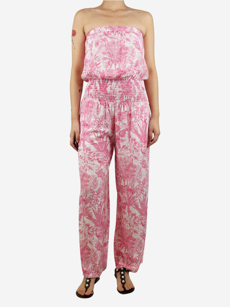 Pink and white floral wide-leg jumpsuit - size S product image