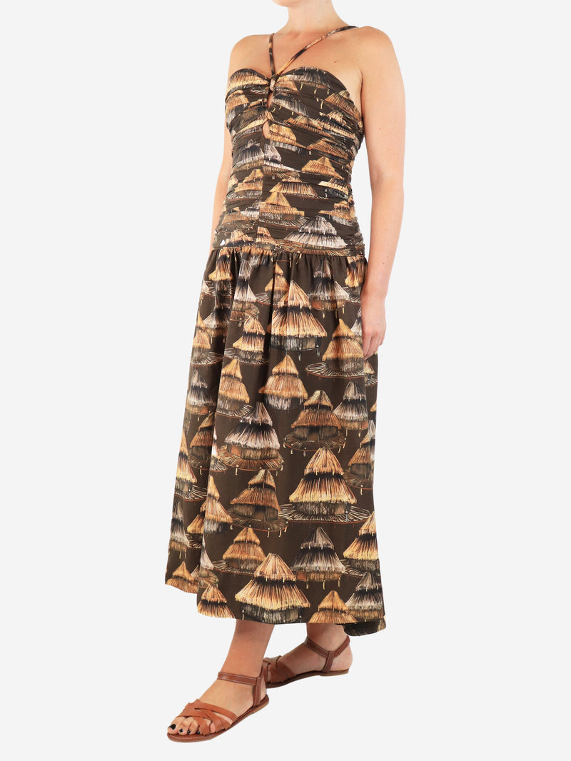 Brown printed halterneck midi dress - size S Dresses Farm Rio 