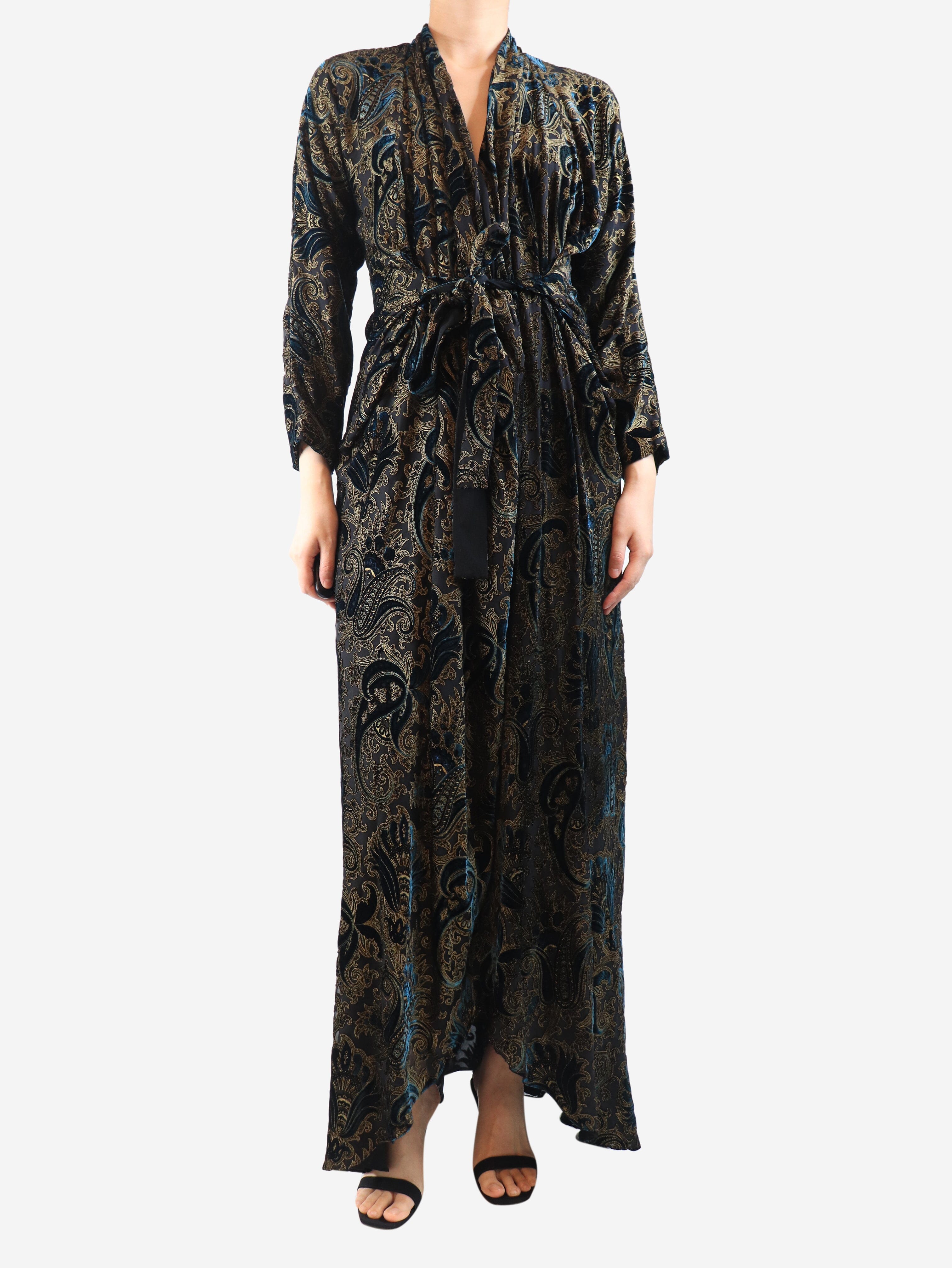 Black paisley velour maxi dress - size UK 10 Dresses Etro 