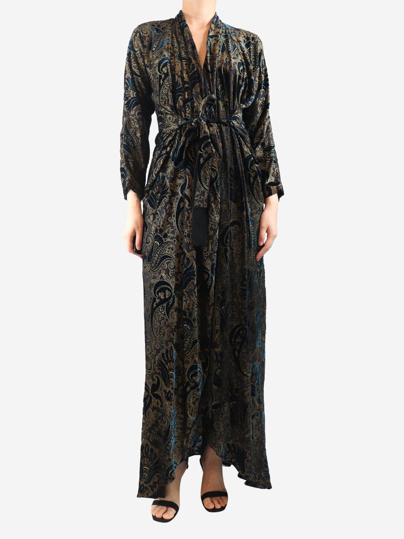 Black paisley velour maxi dress - size UK 10 Dresses Etro 