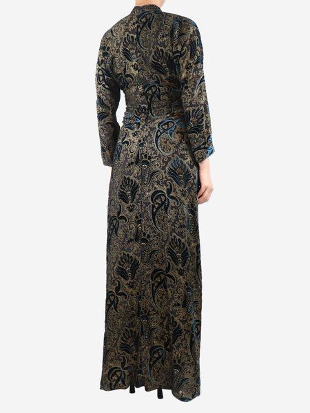 Black paisley velour maxi dress - size UK 10 alternate image