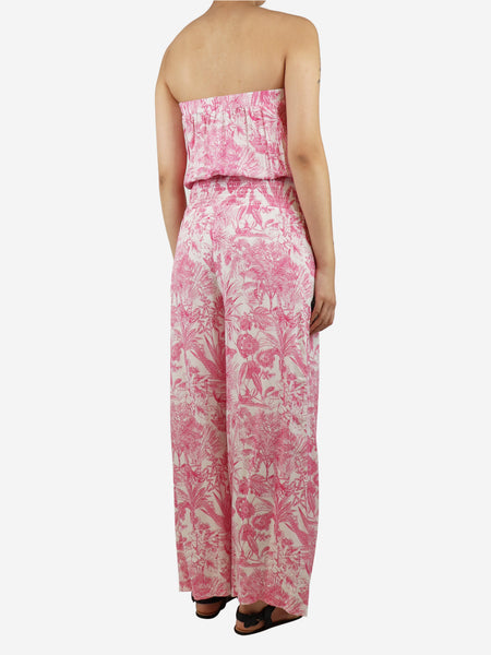 Pink and white floral wide-leg jumpsuit - size S alternate image