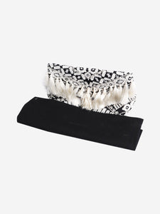 Dries Van Noten Black and white embroidered fringe clutch bag