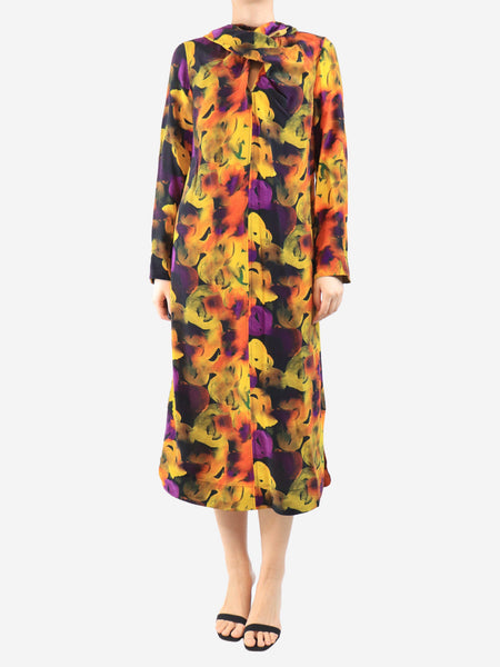 Multicolour abstract-print midi dress - size UK 8 product image