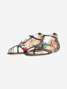 Gucci Black floral embroidered flat sandals - size EU 39