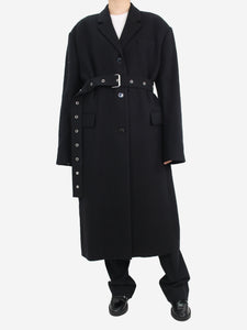 Acne Studios Black padded-shoulder wool maxi coat - size UK 14