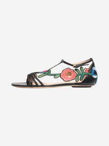 Gucci Black floral embroidered flat sandals - size EU 39