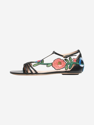 Black floral embroidered flat sandals - size EU 39 Flat Sandals Gucci 