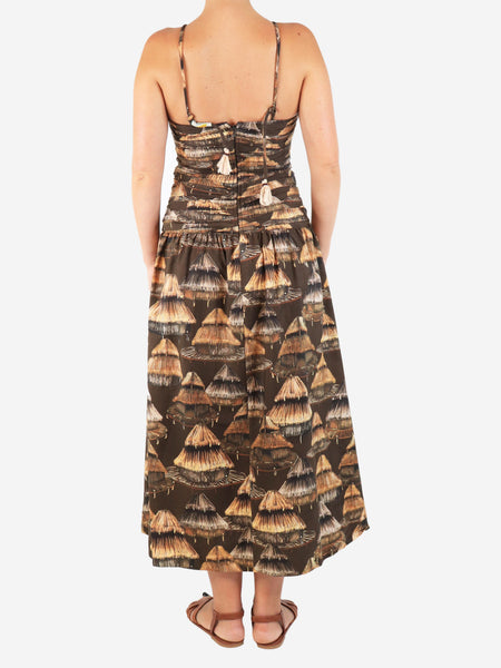 Brown printed halterneck midi dress - size S alternate image