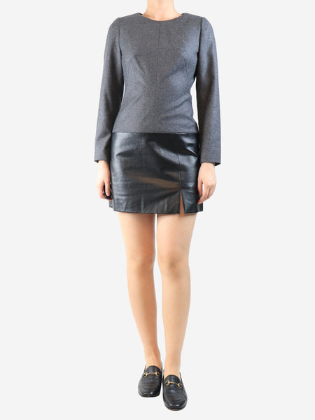 Dark grey wool and leather mini dress - size UK 10 product image