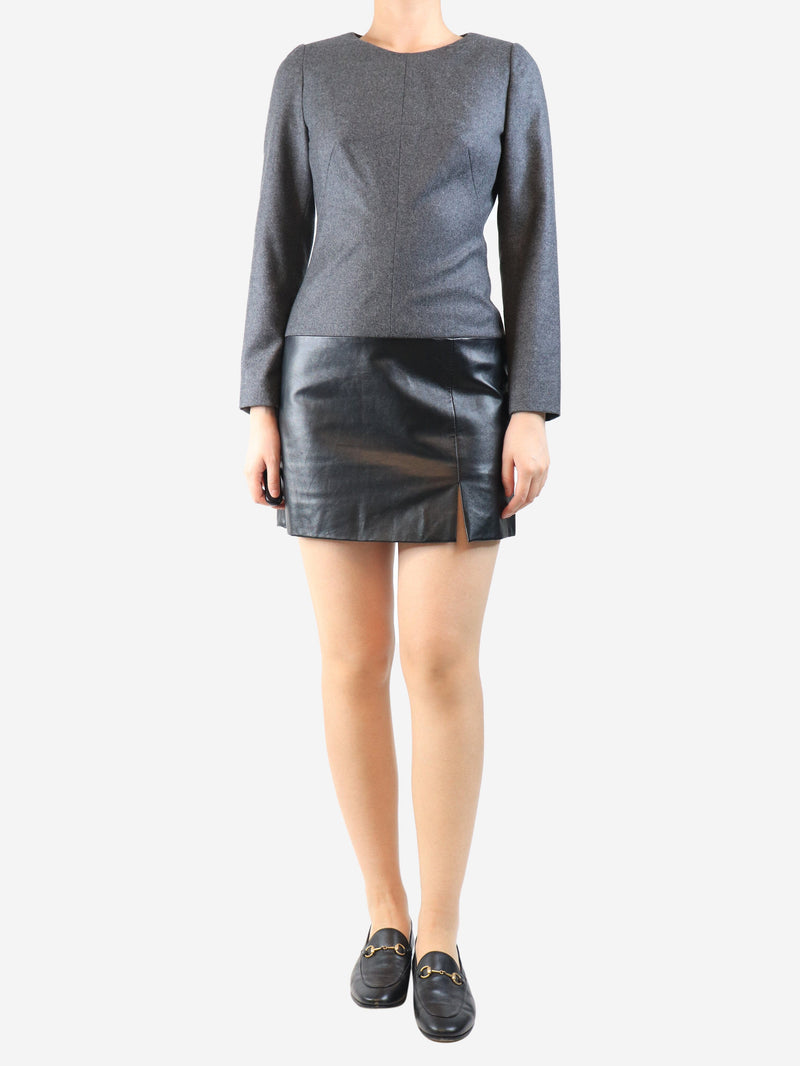 Dark grey wool and leather mini dress - size UK 10 Dresses Alexander McQueen 