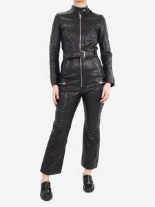 Christian Dior Black leather belted jumpsuit - size UK 8