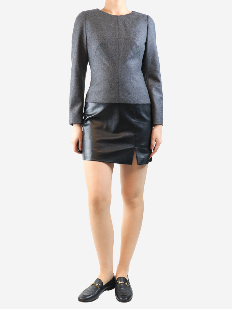 Dark grey wool and leather mini dress - size UK 10 Dresses Alexander McQueen 