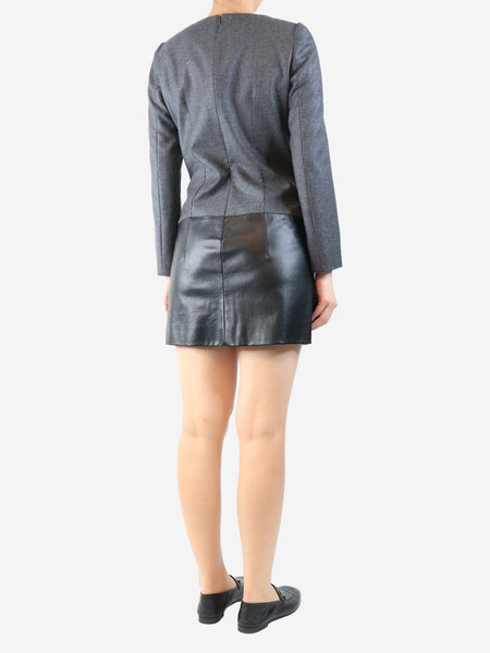 Dark grey wool and leather mini dress - size UK 10 alternate image