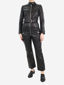 Christian Dior Black leather belted jumpsuit - size UK 8