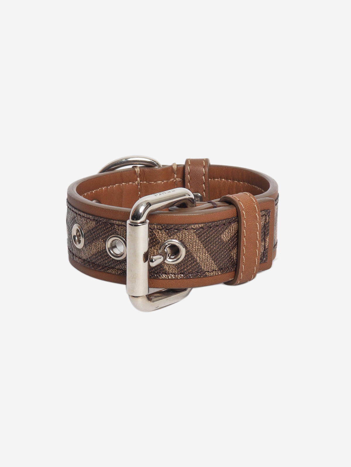 Brown zucca print leather dog collar - size XS