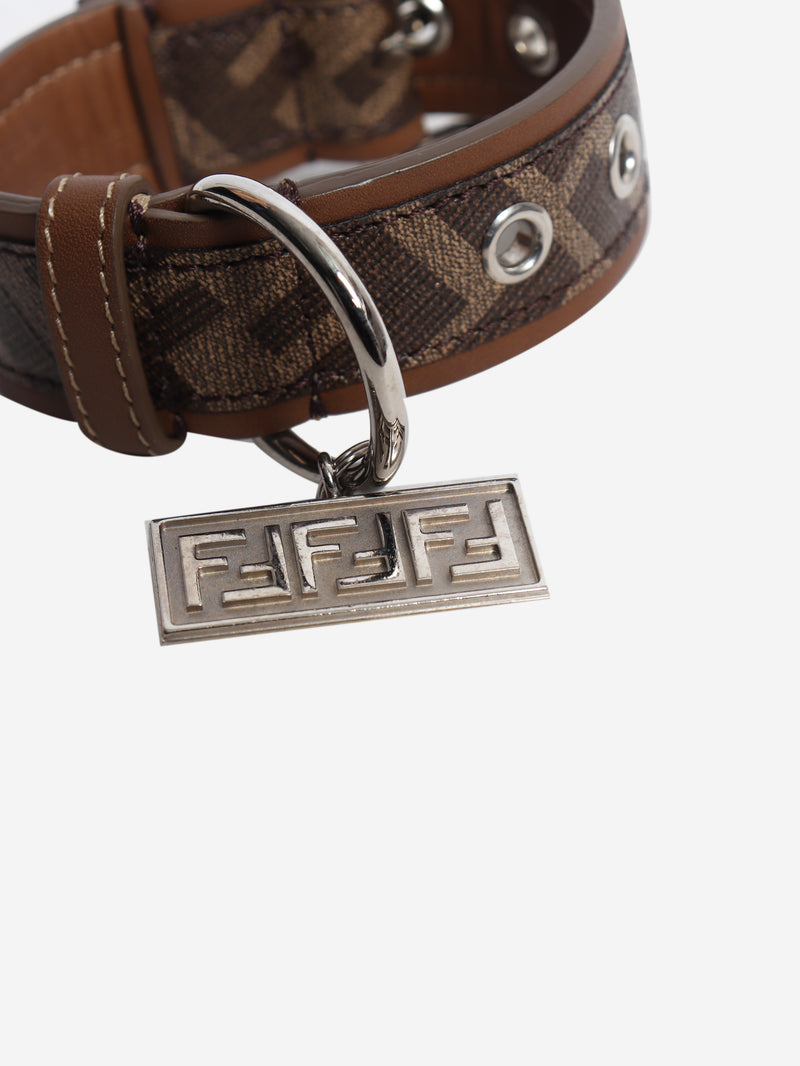 Brown zucca print leather dog collar - size XS