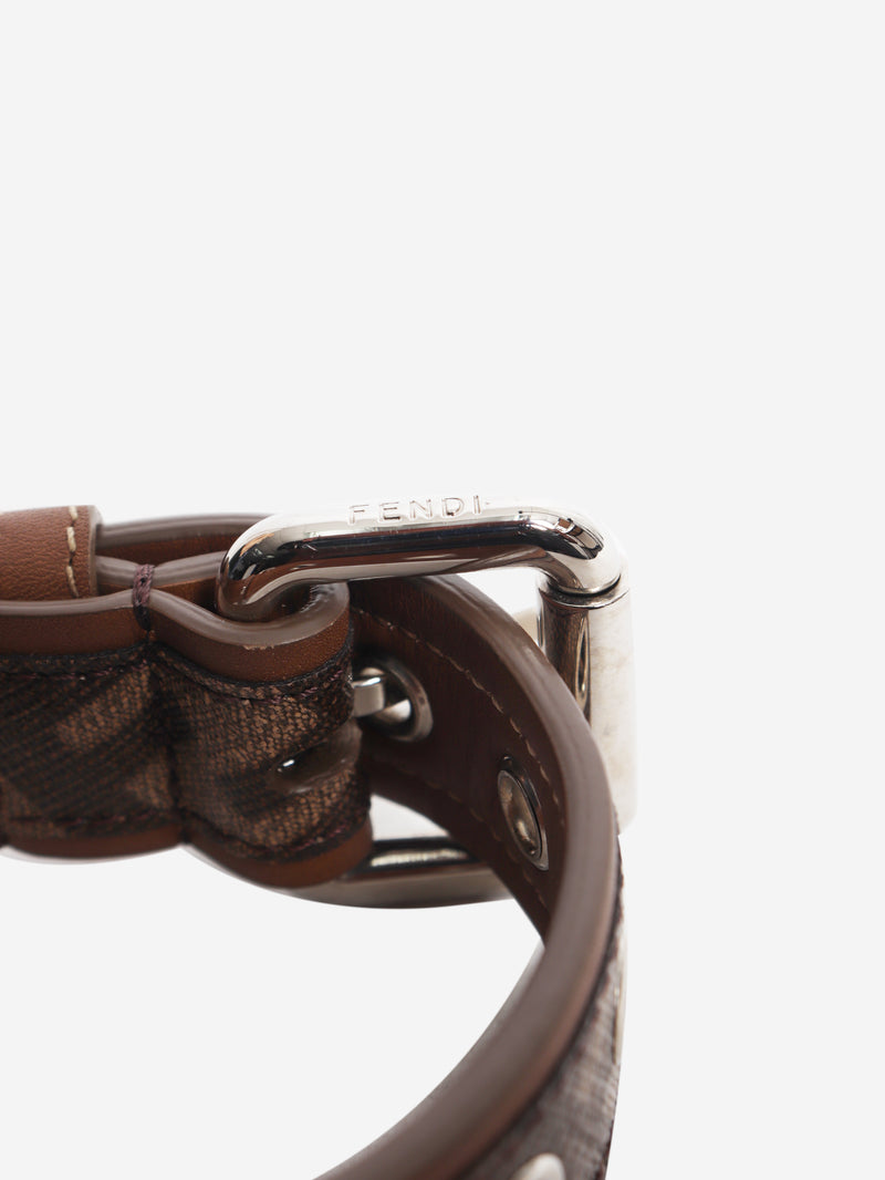 Brown zucca print leather dog collar - size XS