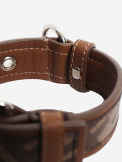 Brown zucca print leather dog collar - size XS