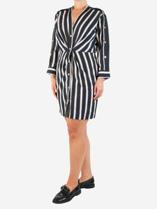 Sandro Black and white striped shirt dress - size UK 12
