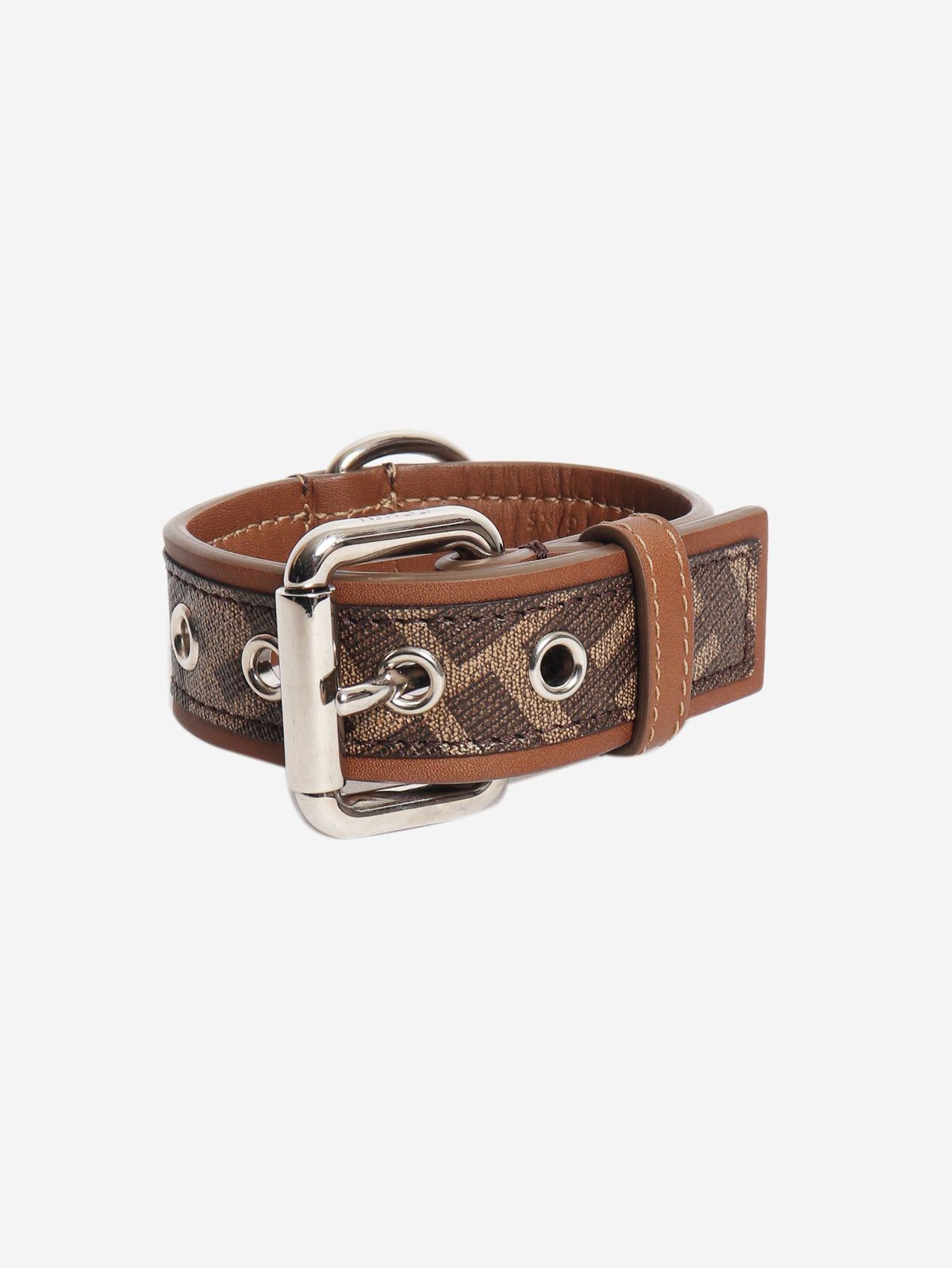Brown zucca print leather dog collar - size XS