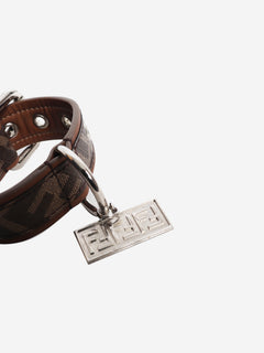 Brown zucca print leather dog collar - size XS