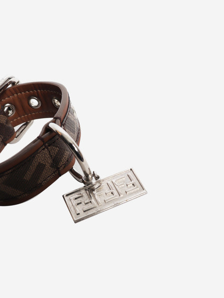 Brown zucca print leather dog collar - size XS alternate image