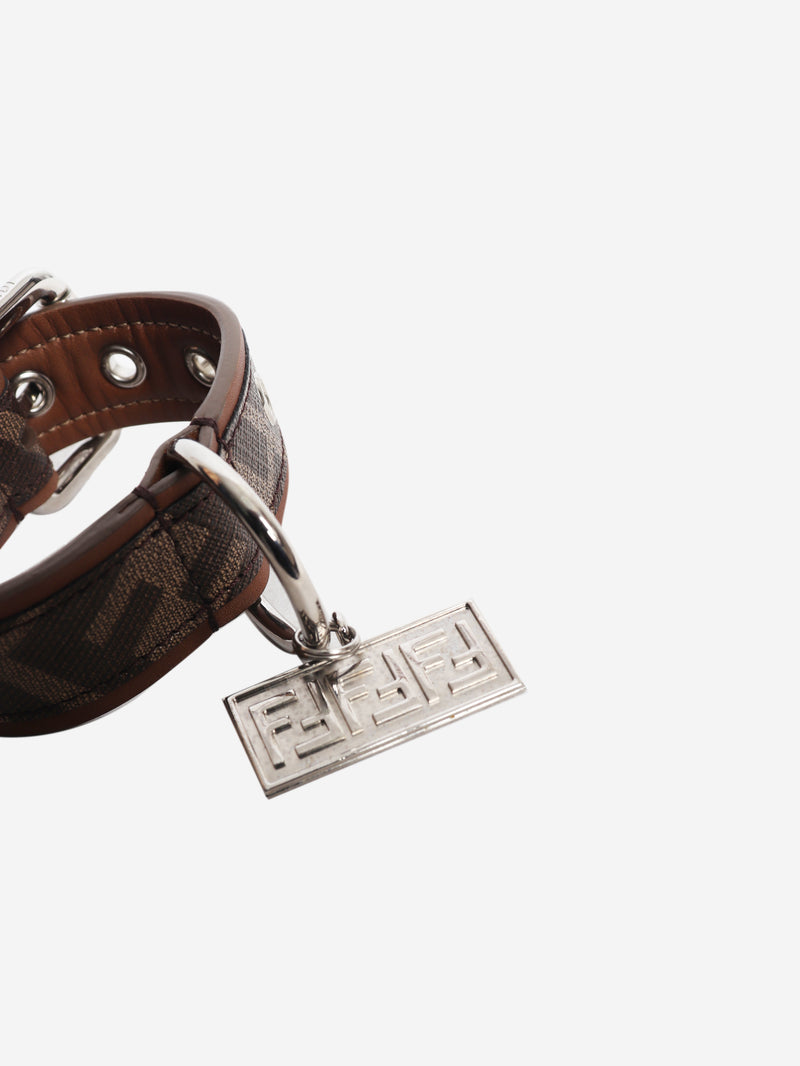Brown zucca print leather dog collar - size XS