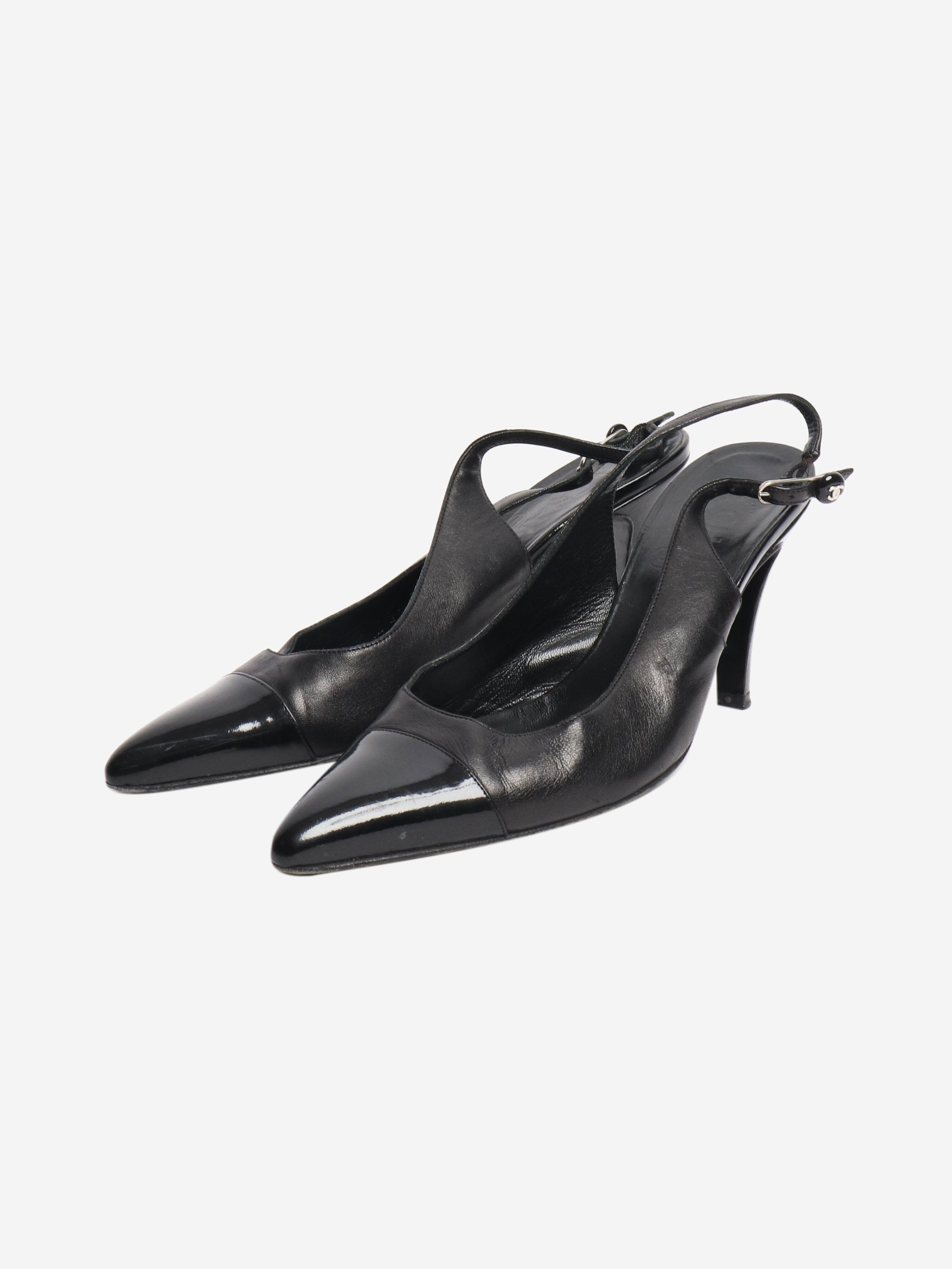 Black leather slingbacks - size EU 38 (UK 5) Heels Chanel 