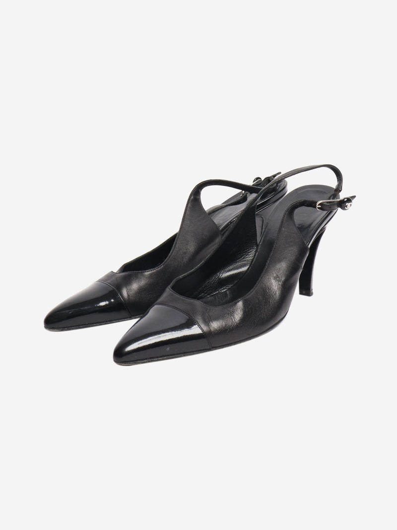 Black leather slingbacks - size EU 38 (UK 5) Heels Chanel 