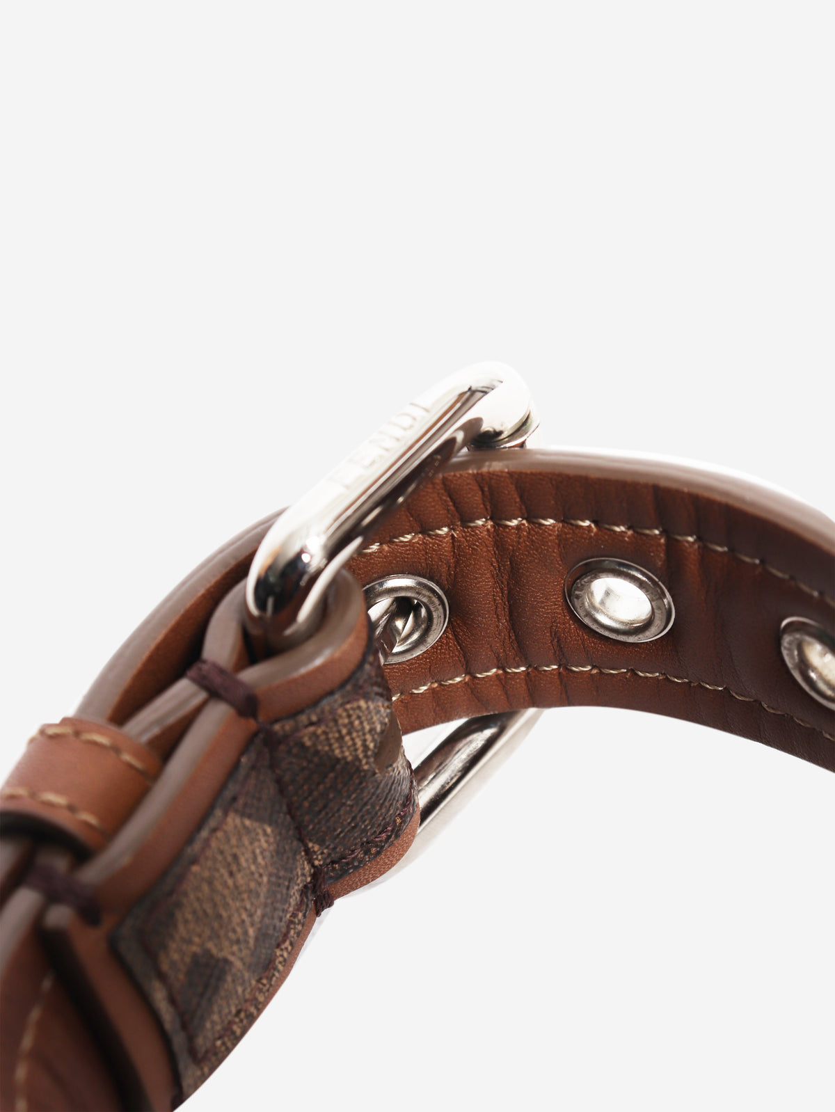 Brown zucca print leather dog collar - size XS