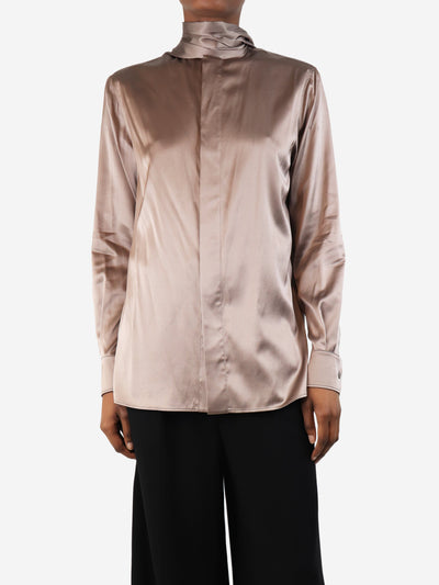 Brown silk neck tie blouse - size UK 6 Tops Ralph Lauren 